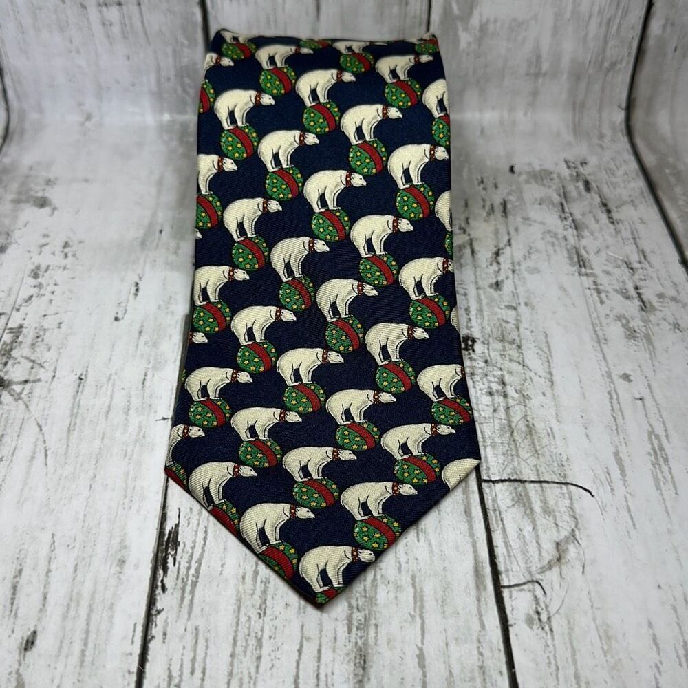 VTG Brooks Brothers Makers Men's Tie 100% Silk Handmade in USA Polar Bears Blue